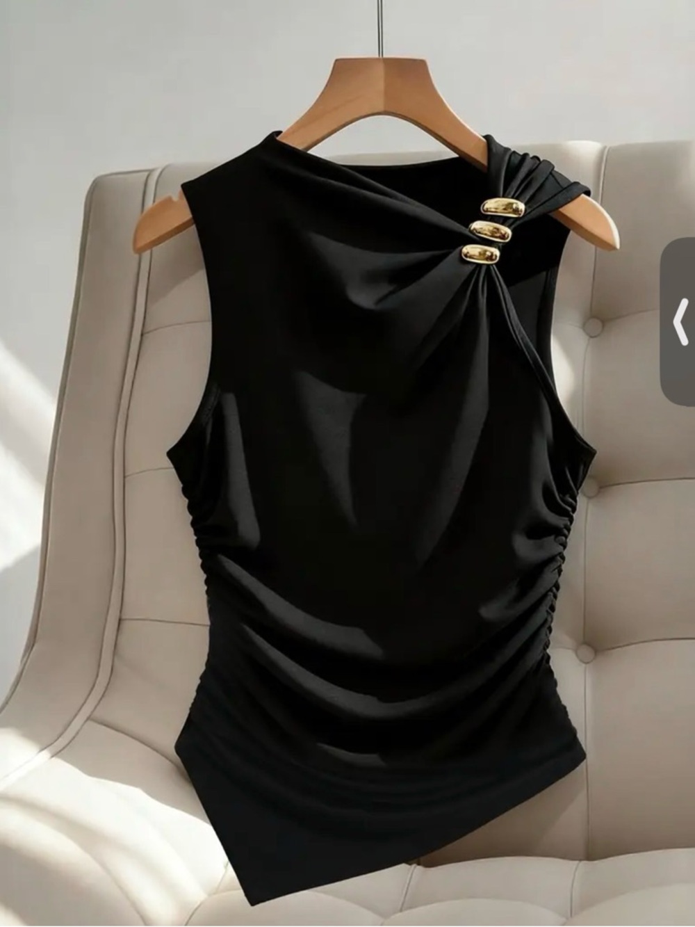 Elegant Black Sleeveless Tank with Gold Accent